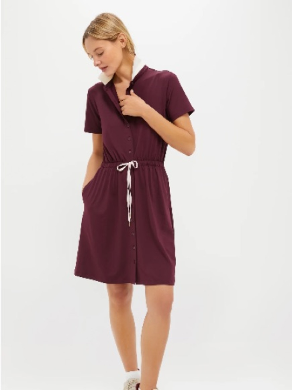 Tuckernuck Burgundy Mini Polo Dress with Cream Collar